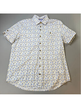 R2 Amsterdam Shirt 43 Neck 17 White Blue Button Up Abstract Micro Print Summer
